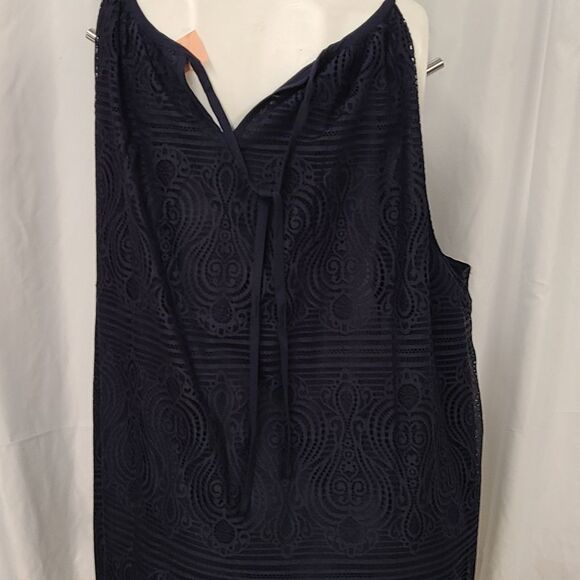 LOFT Plus Size Navy Blue Lace Sleeveless Blouse Womens Size 24 Tank Dressy - Picture 6 of 9